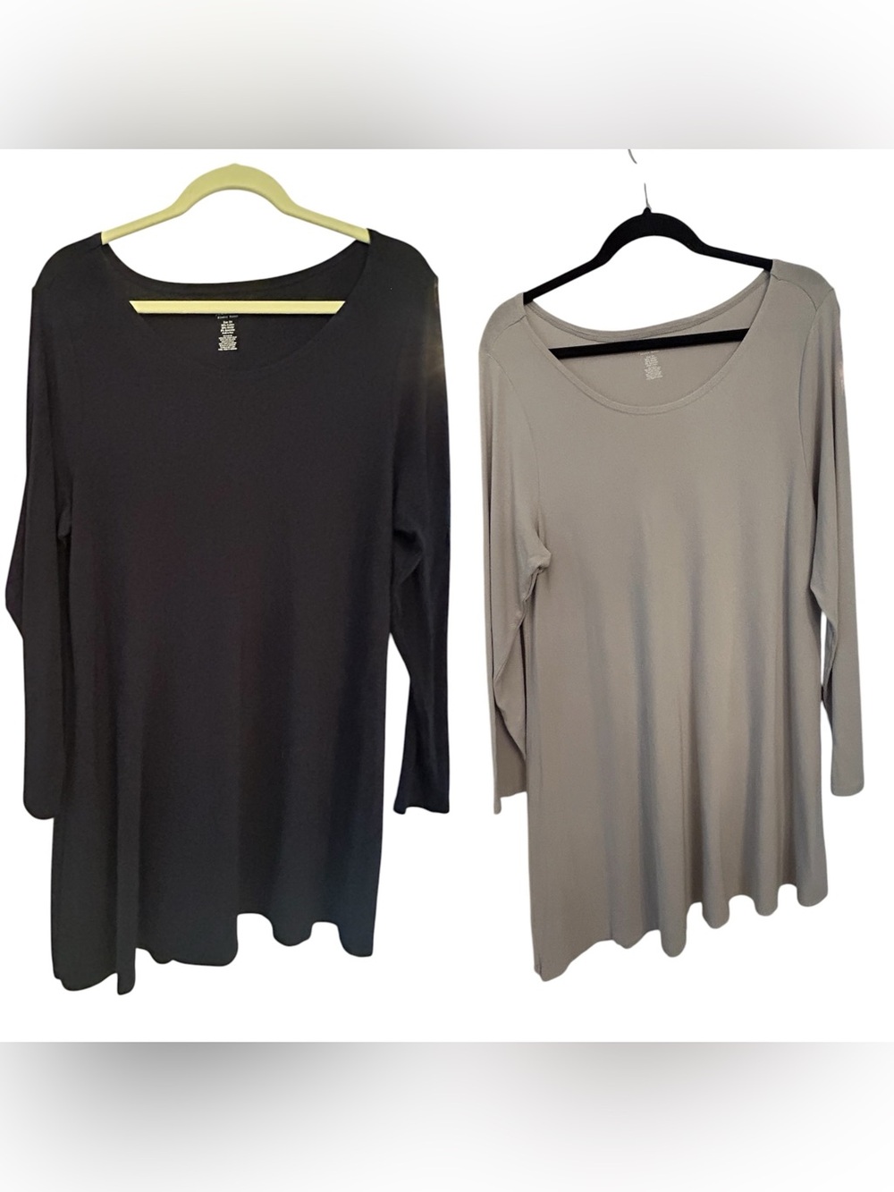 Joan Vass Black & Grey Long Sleeve Asymmetrical Scoop Neck Tunic Tops size 2x